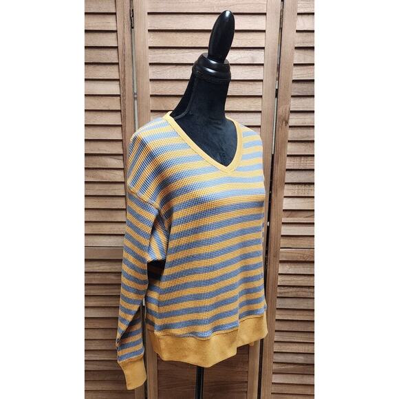 Natural Reflections Waffle V-Neck Pullover Womens Top Flint Stripe Size Small S - Picture 3 of 8